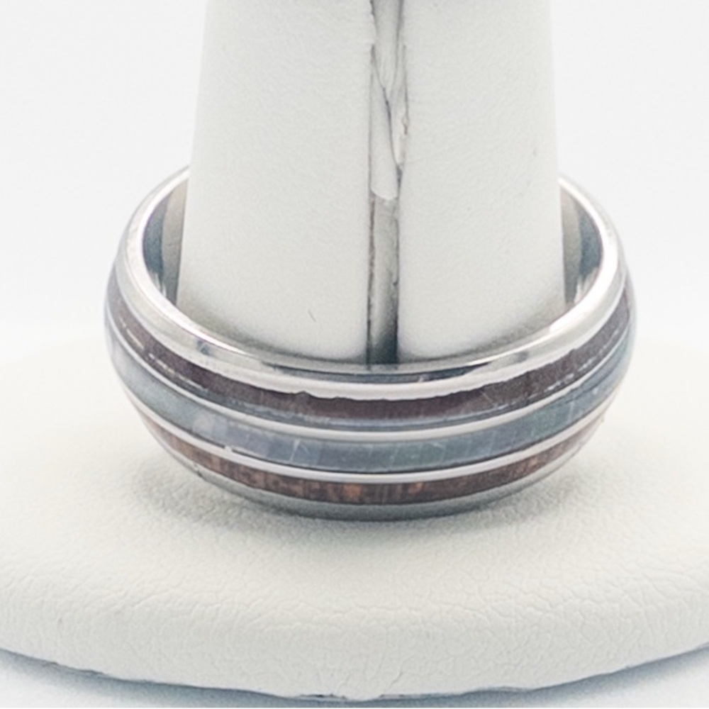 Mens Tungsten Carbide Ring With Wood & Opal Inlay Durable & Stylish Design - Picture 8 of 13